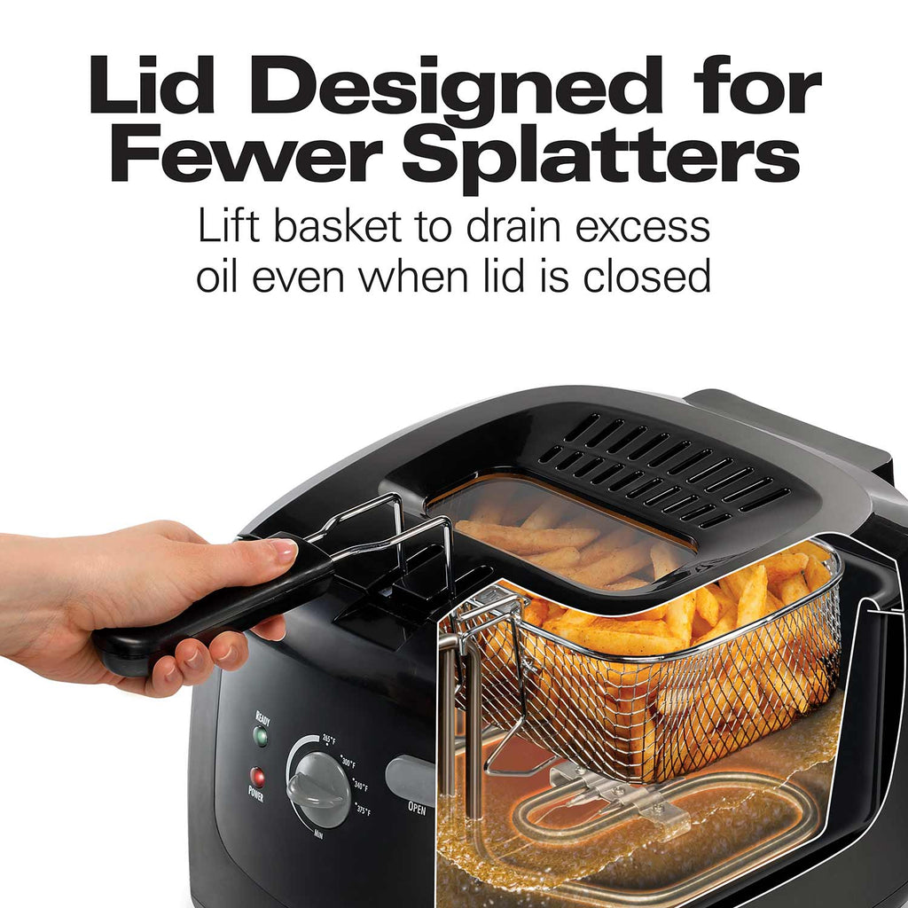 Cool-Touch Deep Fryer, 2 Liters/8 Cup Oil Capacity with Basket Hooks