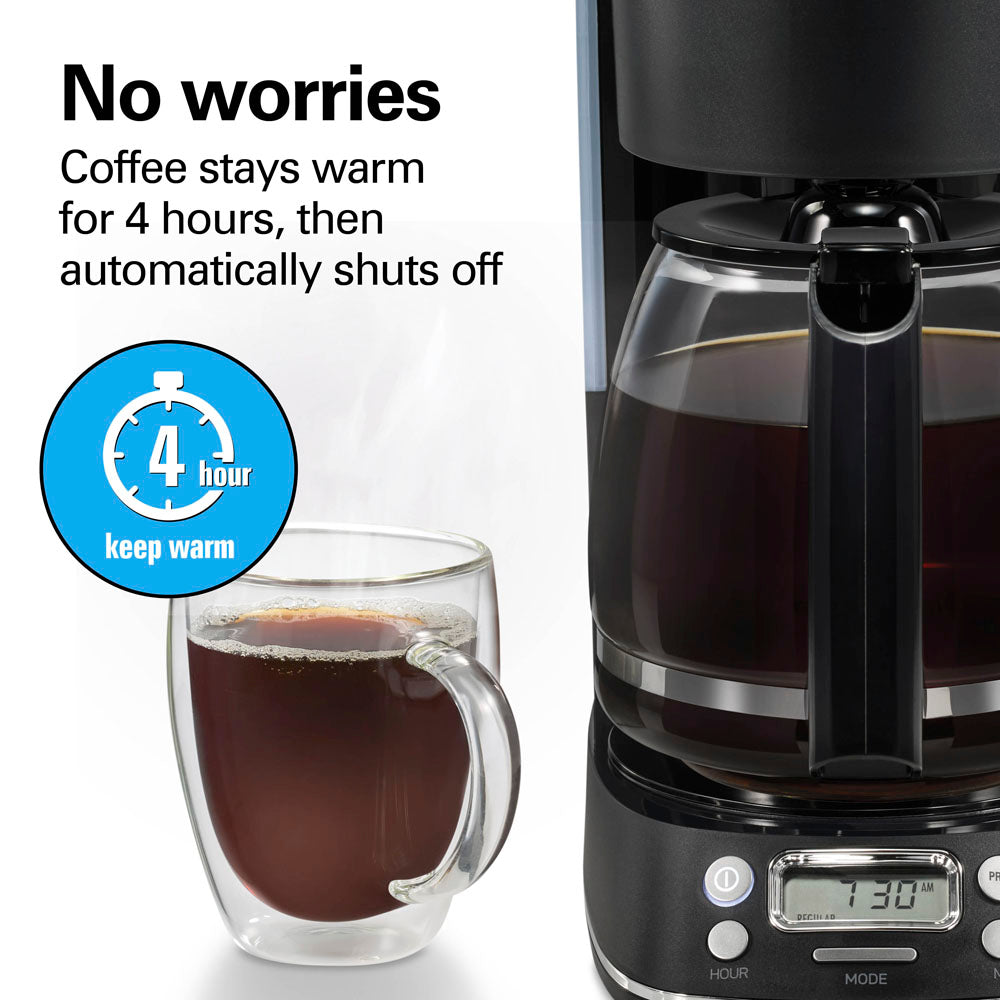 12 Cup Programmable Coffee Maker, Black with Chrome Accents