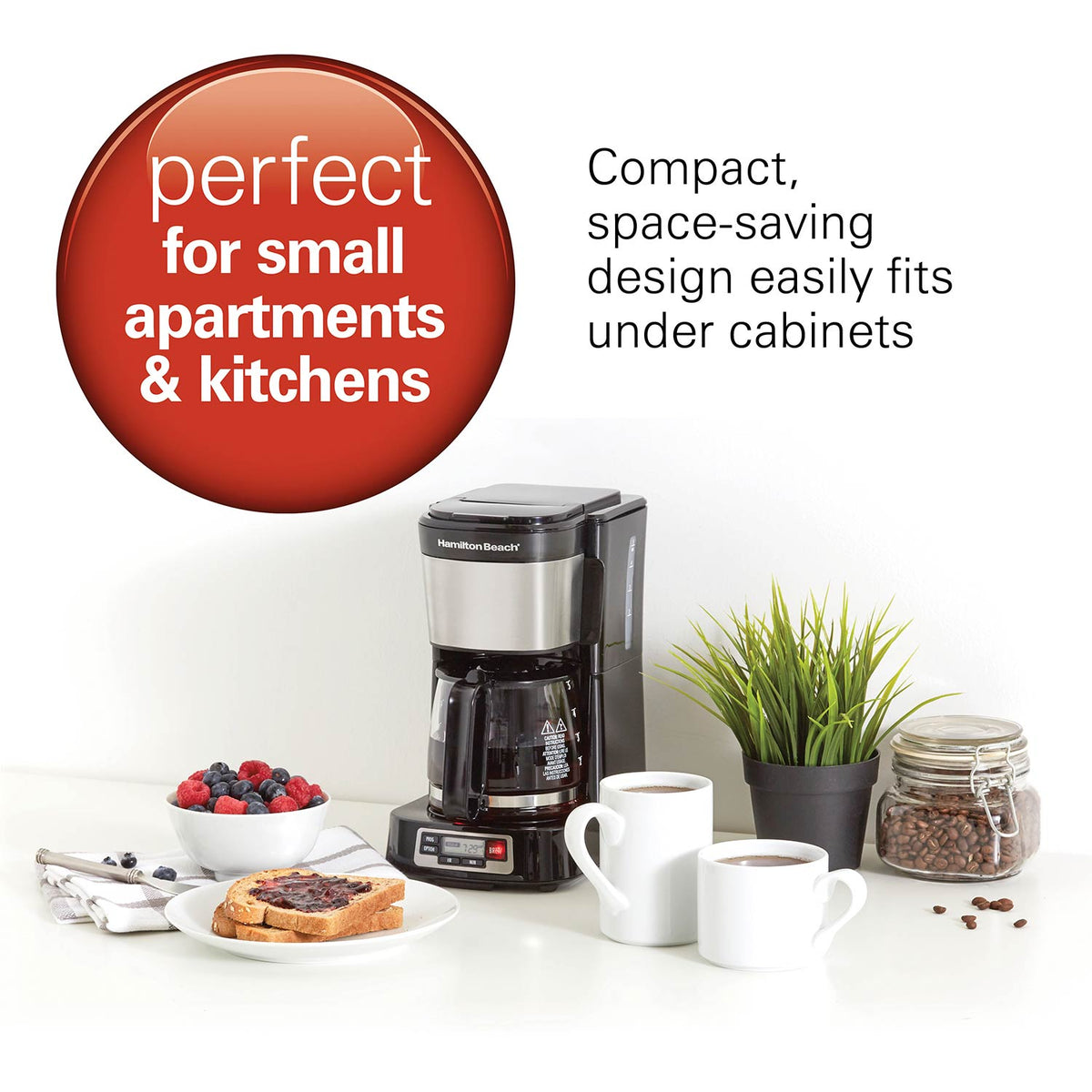 FrontFill® 5 Cup Compact Coffee Maker with Programmable Clock & Glass Carafe