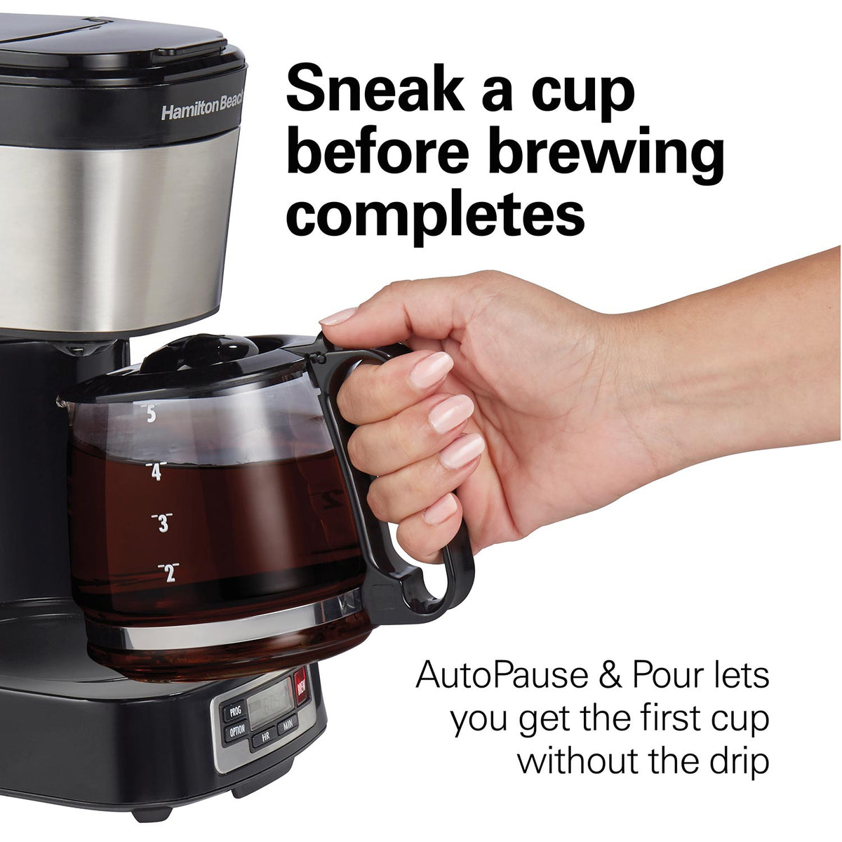 FrontFill® 5 Cup Compact Coffee Maker with Programmable Clock & Glass Carafe