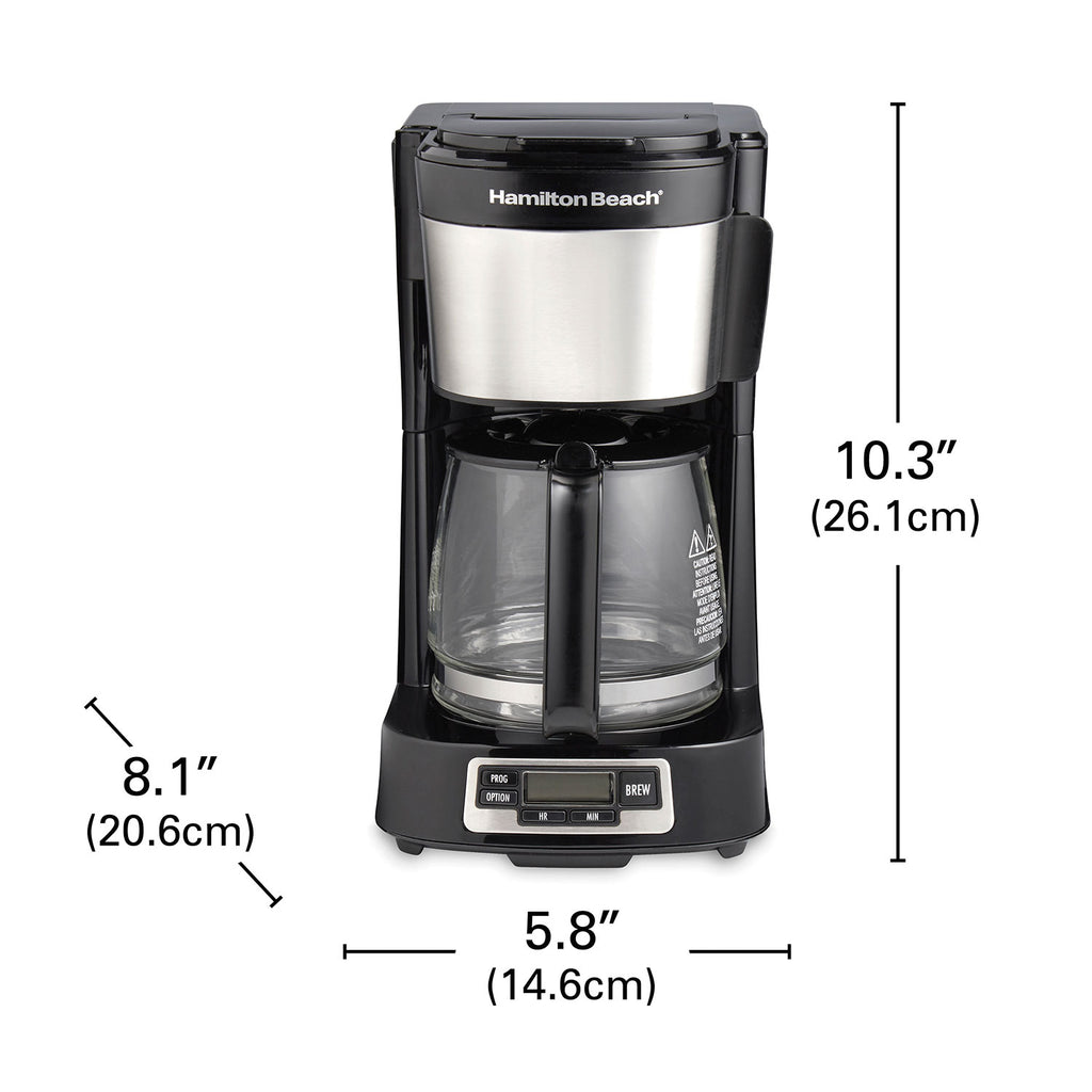 FrontFill® 5 Cup Compact Coffee Maker with Programmable Clock & Glass Carafe