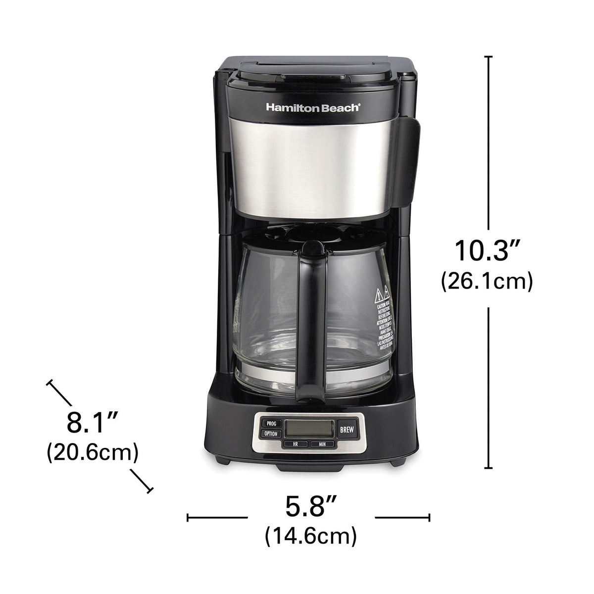 FrontFill® 5 Cup Compact Coffee Maker with Programmable Clock & Glass Carafe
